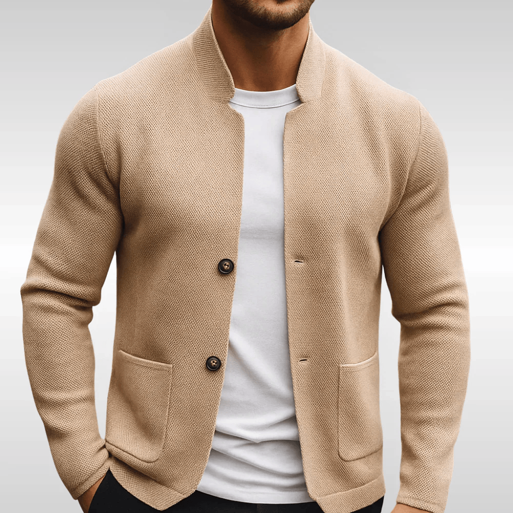 Men's Knit Cardigan Jacket Textured Button-Up Stand Collar – Casual, Office · Faylori