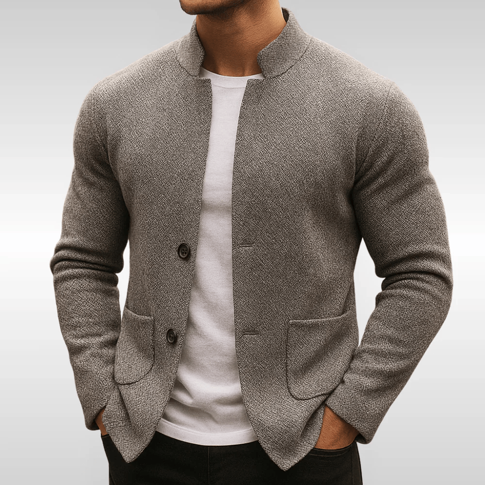 Men's Knit Cardigan Jacket Textured Button-Up Stand Collar – Casual, Office · Faylori