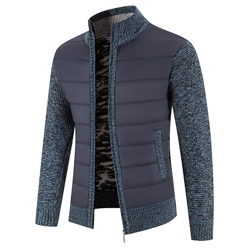 Men's Knitted Cardigan Jacket Zip-Front Stand Collar Fleece Lined Sweater Coat – Casual, Office, Winter Gift