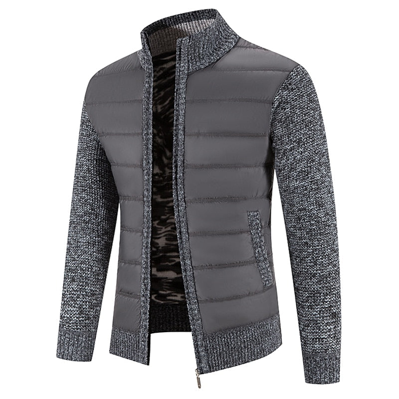 Men's Knitted Cardigan Jacket Zip-Front Stand Collar Fleece Lined Sweater Coat – Casual, Office, Winter Gift