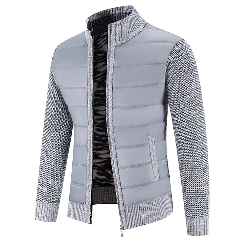Men's Knitted Cardigan Jacket Zip-Front Stand Collar Fleece Lined Sweater Coat – Casual, Office, Winter Gift