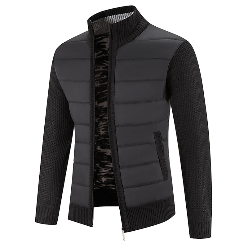 Men's Knitted Cardigan Jacket Zip-Front Stand Collar Fleece Lined Sweater Coat – Casual, Office, Winter Gift