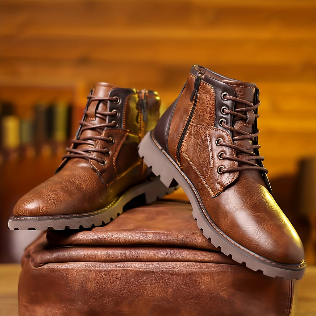 Men's Lace-Up Ankle Boots Black Brown Side Zip Leather – Casual, Office, Everyday, Gift