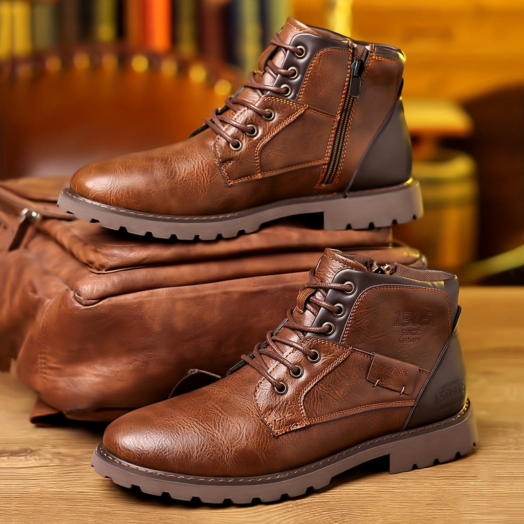 Men's Lace-Up Ankle Boots Black Brown Side Zip Leather – Casual, Office, Everyday, Gift