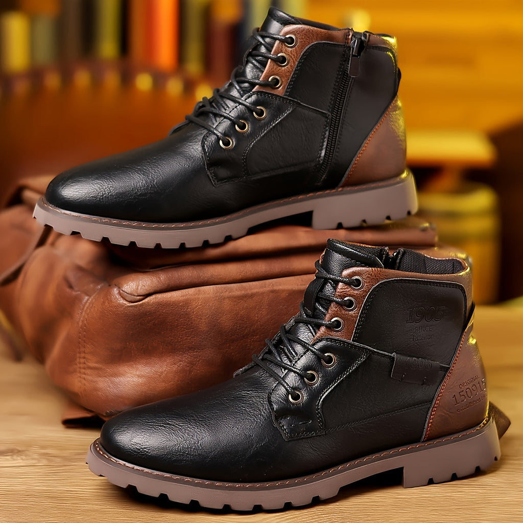 Men's Lace-Up Ankle Boots Black Brown Side Zip Leather – Casual, Office, Everyday, Gift