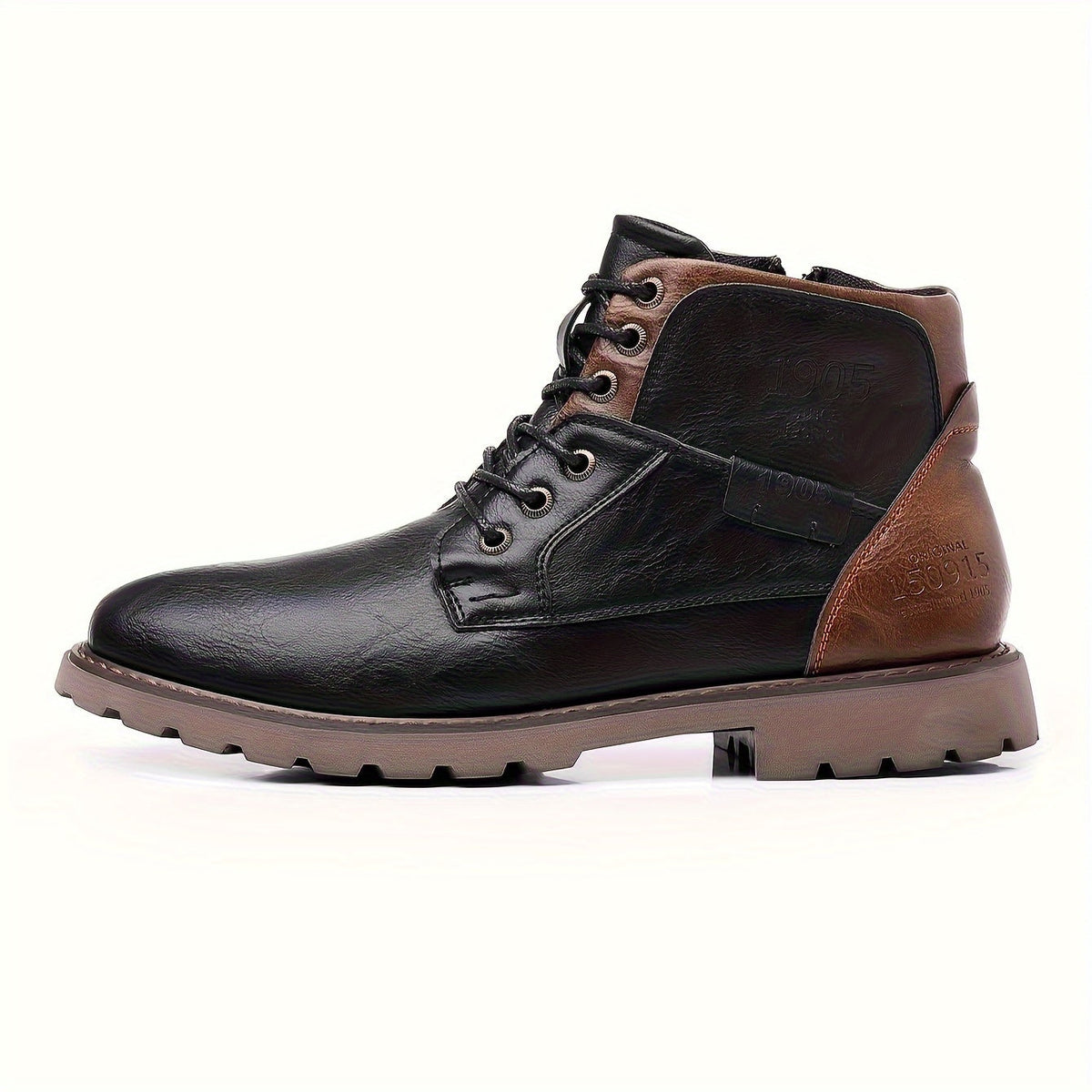 Men's Lace-Up Ankle Boots Black Brown Side Zip Leather – Casual, Office, Everyday, Gift