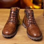 Men's Lace-Up Ankle Boots Black Brown Side Zip Leather – Casual, Office, Everyday, Gift