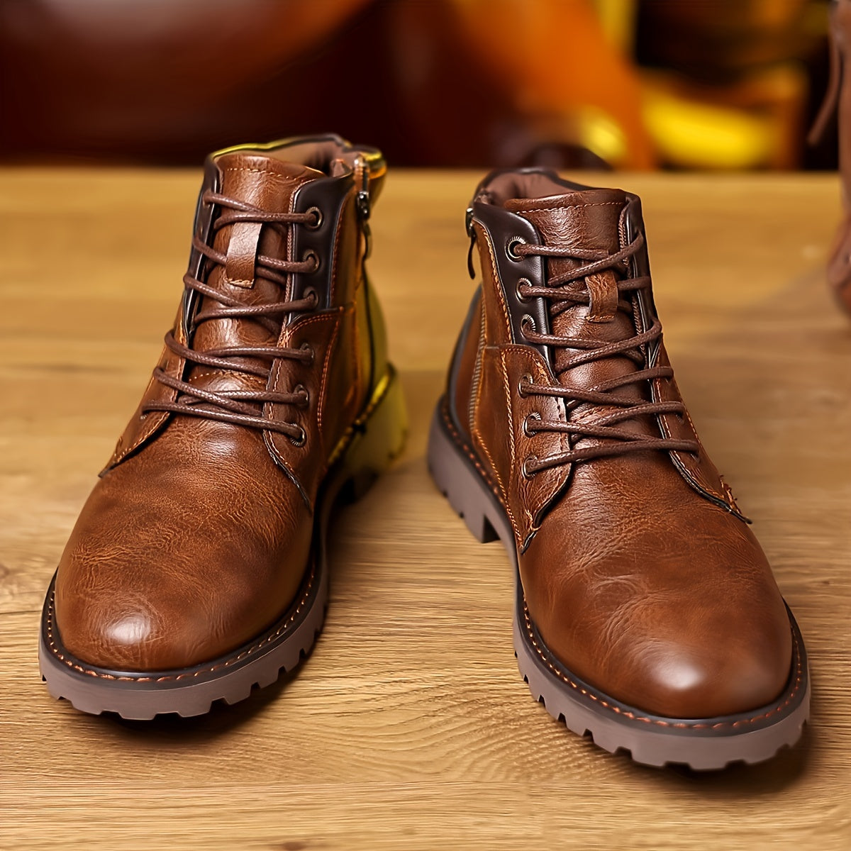 Men's Lace-Up Ankle Boots Black Brown Side Zip Leather – Casual, Office, Everyday, Gift