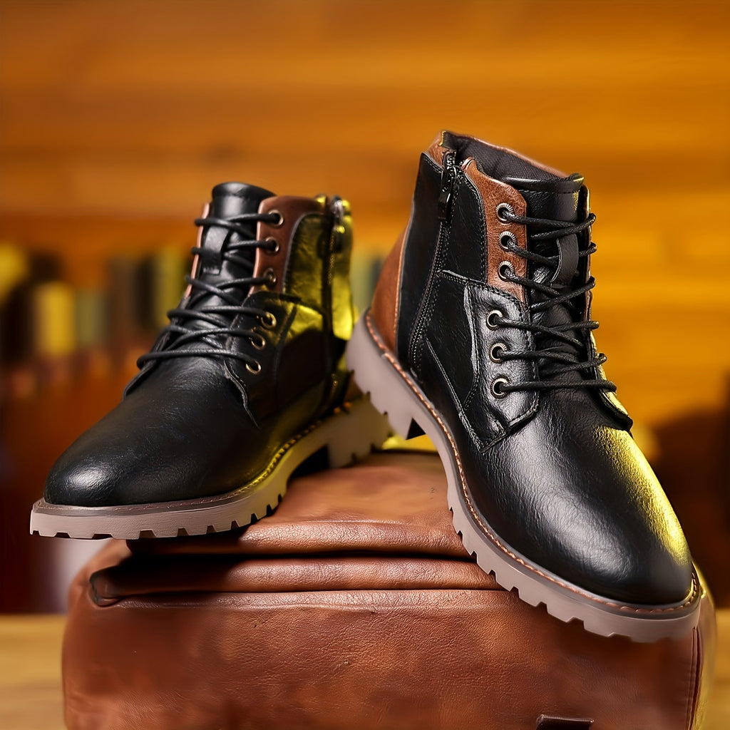 Men's Lace-Up Ankle Boots Black Brown Side Zip Leather – Casual, Office, Everyday, Gift