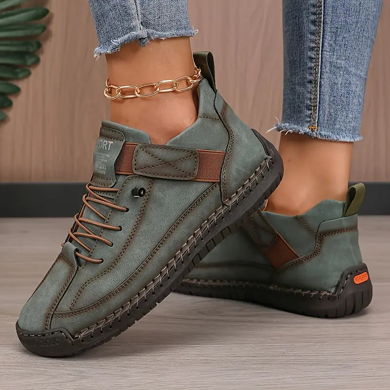 Men's Leather Sneakers Black Lace-Up Casual Shoes Hand-Stitched – Everyday, Office