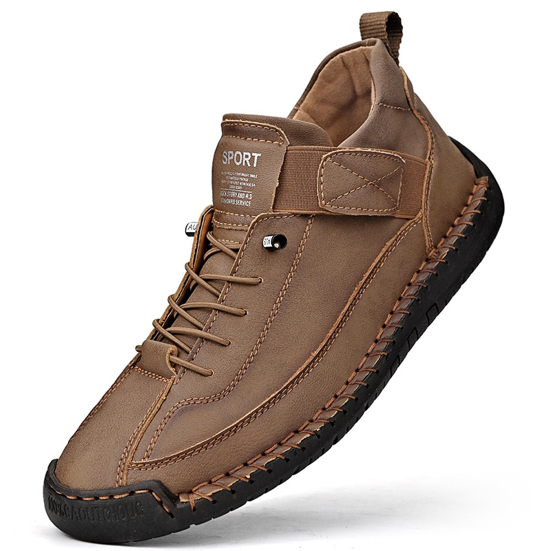 Men's Leather Sneakers Black Lace-Up Casual Shoes Hand-Stitched – Everyday, Office