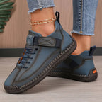 Men's Leather Sneakers Black Lace-Up Casual Shoes Hand-Stitched – Everyday, Office