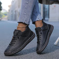 Men's Leather Sneakers Black Lace-Up Casual Shoes Hand-Stitched – Everyday, Office
