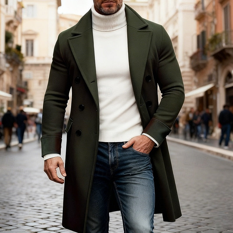 Men's Long Overcoat Double-Breasted Lapel Trench Coat – Office, Casual, Winter, Gift