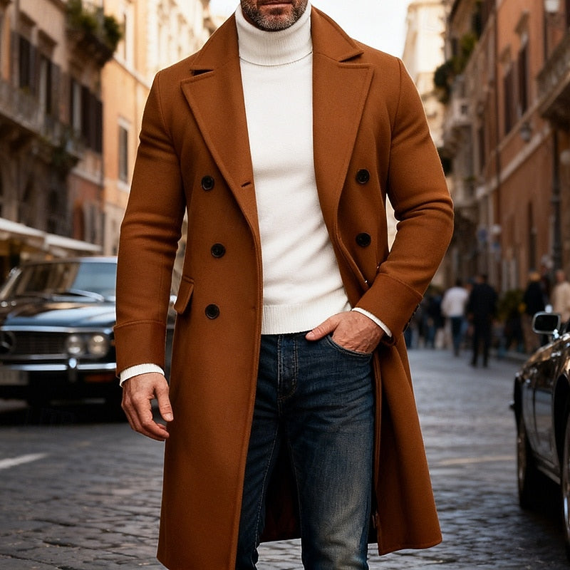 Men's Long Overcoat Double-Breasted Lapel Trench Coat – Office, Casual, Winter, Gift