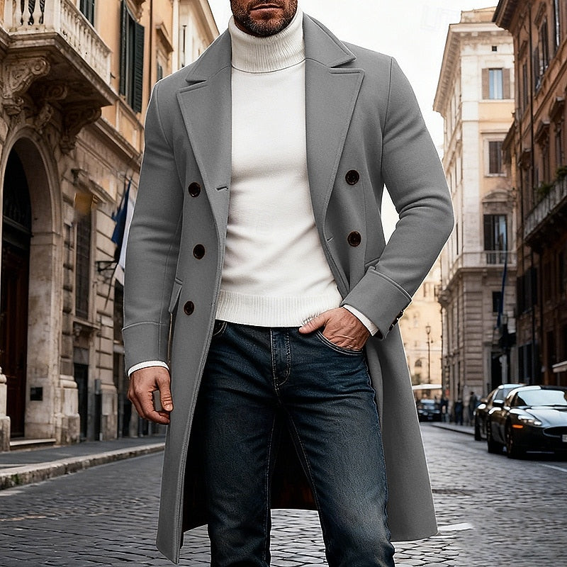 Men's Long Overcoat Double-Breasted Lapel Trench Coat – Office, Casual, Winter, Gift