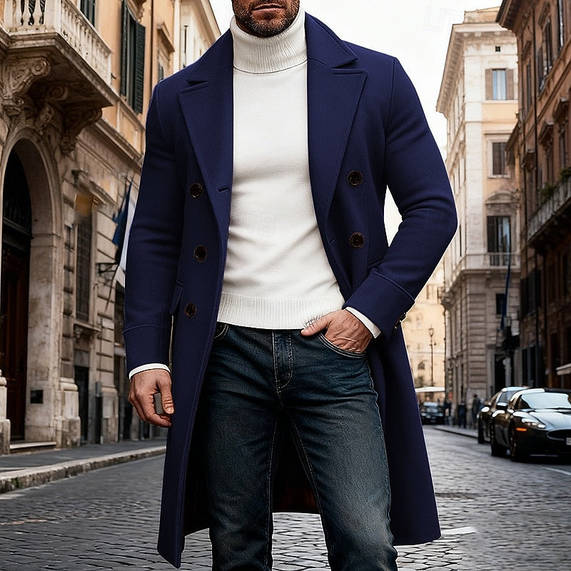 Men's Long Overcoat Double-Breasted Lapel Trench Coat – Office, Casual, Winter, Gift