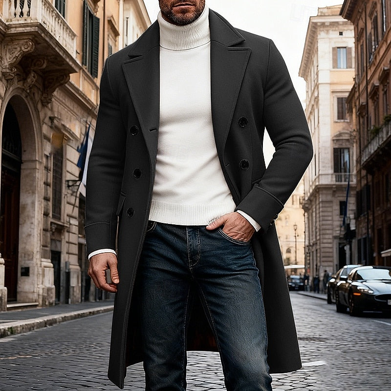 Men's Long Overcoat Double-Breasted Lapel Trench Coat – Office, Casual, Winter, Gift