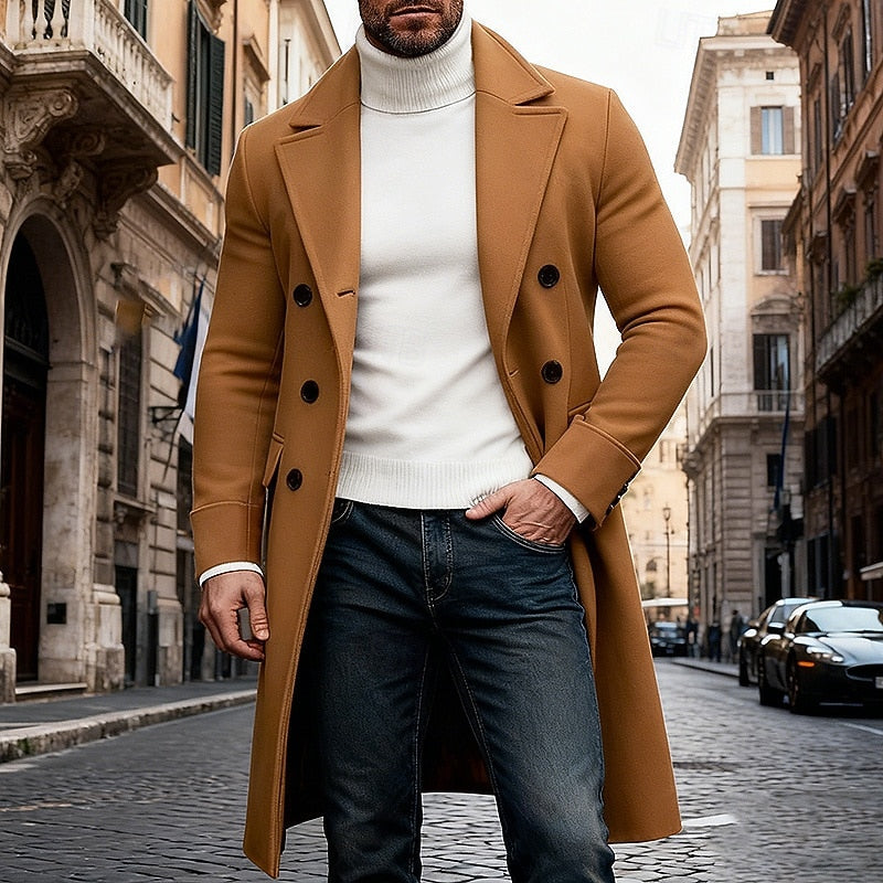 Men's Long Overcoat Double-Breasted Lapel Trench Coat – Office, Casual, Winter, Gift