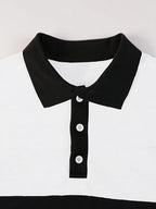 Men's Long Sleeve Polo Shirt Color-Block Black White Button Collar – Casual, Office, Gift