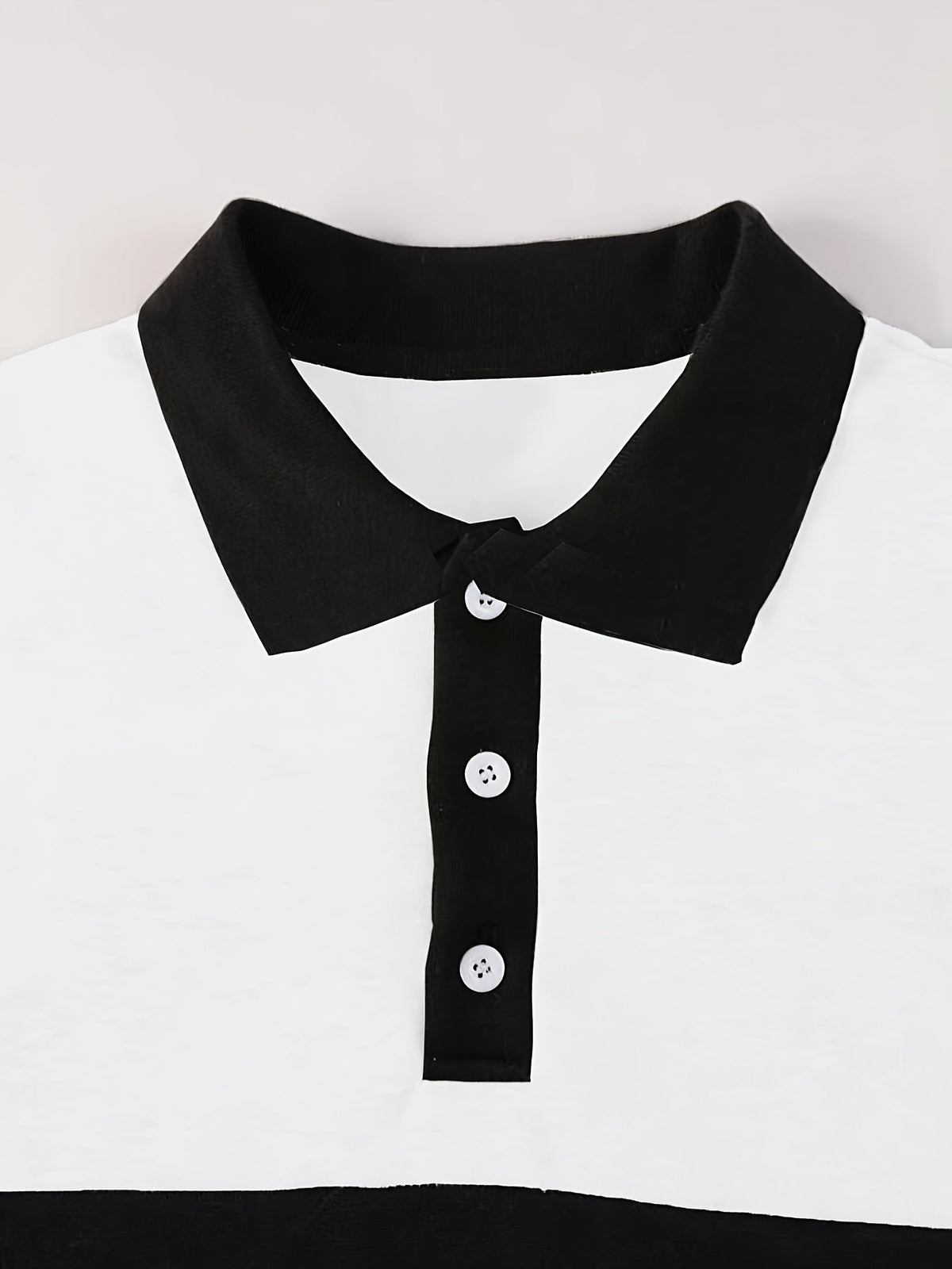 Men's Long Sleeve Polo Shirt Color-Block Black White Button Collar – Casual, Office, Gift
