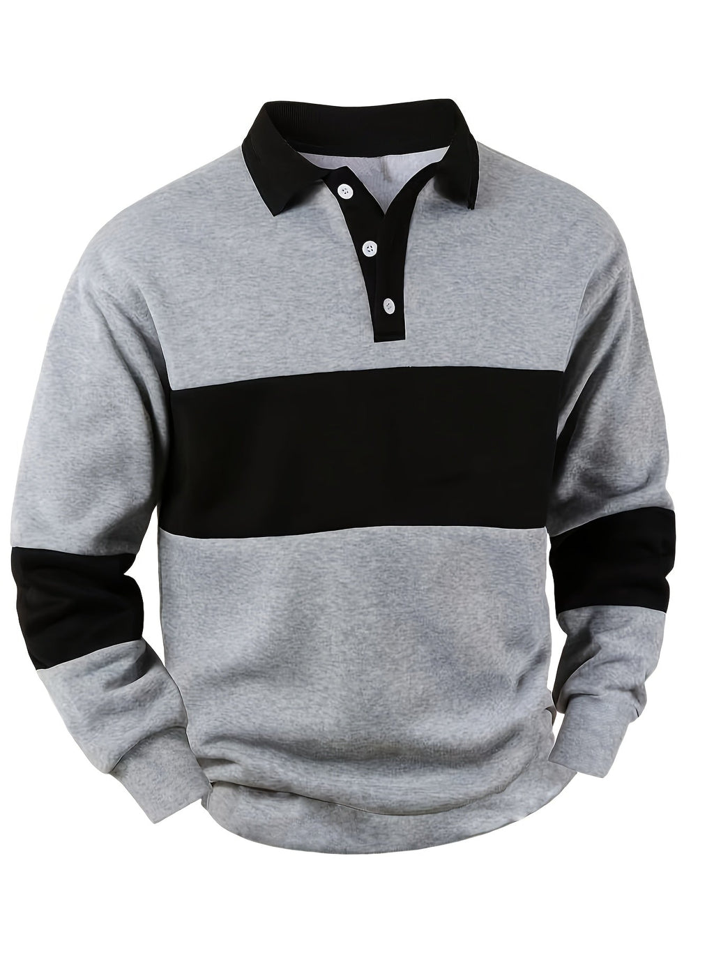 Men's Long Sleeve Polo Shirt Color-Block Black White Button Collar – Casual, Office, Gift