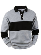 Men's Long Sleeve Polo Shirt Color-Block Black White Button Collar – Casual, Office, Gift