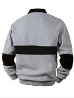 Men's Long Sleeve Polo Shirt Color-Block Black White Button Collar – Casual, Office, Gift