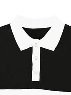 Men's Long Sleeve Polo Shirt Color-Block Black White Button Collar – Casual, Office, Gift