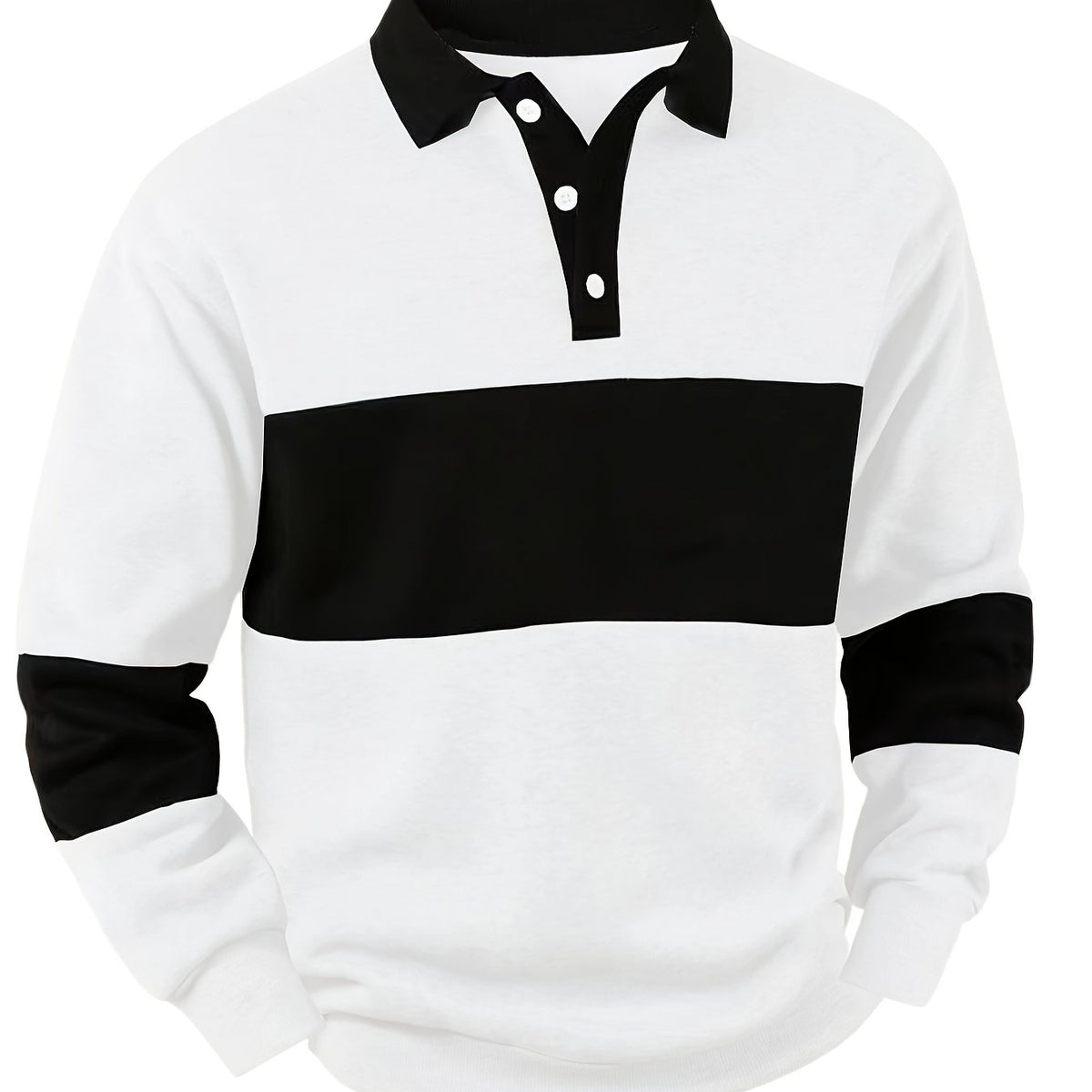 Men's Long Sleeve Polo Shirt Color-Block Black White Button Collar – Casual, Office, Gift
