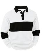 Men's Long Sleeve Polo Shirt Color-Block Black White Button Collar – Casual, Office, Gift