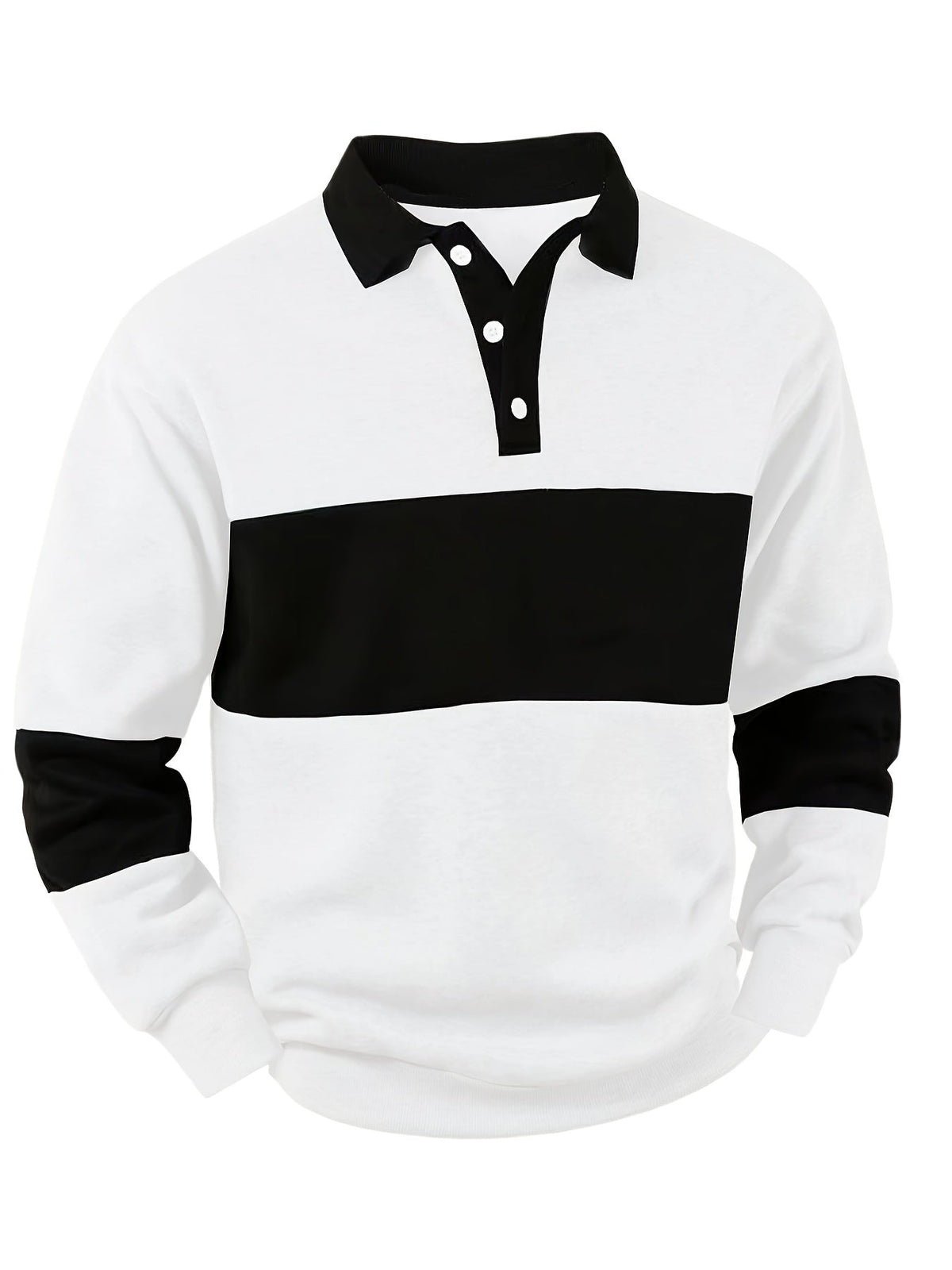 Men's Long Sleeve Polo Shirt Color-Block Black White Button Collar – Casual, Office, Gift