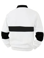 Men's Long Sleeve Polo Shirt Color-Block Black White Button Collar – Casual, Office, Gift