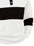 Men's Long Sleeve Polo Shirt Color-Block Black White Button Collar – Casual, Office, Gift