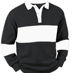 Men's Long Sleeve Polo Shirt Color-Block Black White Button Collar – Casual, Office, Gift