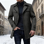 Men's Longline Wool Coat Single-Breasted Lapel Overcoat – Winter, Office, Casual, Gift