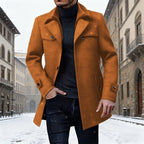 Men's Longline Wool Coat Single-Breasted Lapel Overcoat – Winter, Office, Casual, Gift