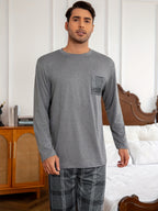 Men's Pajama Set Long Sleeve Top & Plaid Pants Gray 2-Piece Loungewear – Sleepwear, Home Comfort