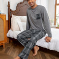 Men's Pajama Set Long Sleeve Top & Plaid Pants Gray 2-Piece Loungewear – Sleepwear, Home Comfort
