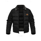 Men's Puffer Jacket Faux Fur Collar Brown Insulated Winter Coat – Casual, Holiday, Gift