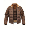 Men's Puffer Jacket Faux Fur Collar Brown Insulated Winter Coat – Casual, Holiday, Gift
