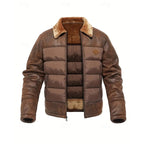 Men's Puffer Jacket Faux Fur Collar Brown Insulated Winter Coat – Casual, Holiday, Gift