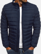 Men's Quilted Puffer Jacket Black Full Zip Stand Collar – Casual, Winter Outdoor Warmth