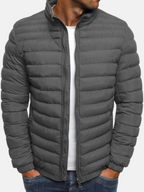 Men's Quilted Puffer Jacket Black Full Zip Stand Collar – Casual, Winter Outdoor Warmth