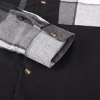 Men's Shirt Jacket Black Plaid Patchwork Long Sleeve Button-Up Overshirt – Casual, Office