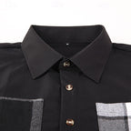 Men's Shirt Jacket Black Plaid Patchwork Long Sleeve Button-Up Overshirt – Casual, Office