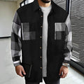 Men's Shirt Jacket Black Plaid Patchwork Long Sleeve Button-Up Overshirt – Casual, Office