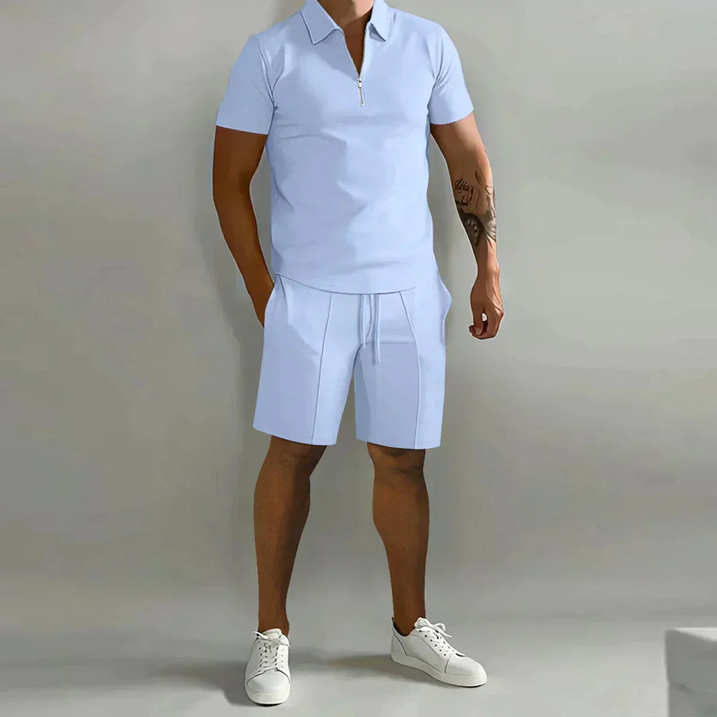 Men's Short-Sleeve Polo Shorts Set | Quarter-Zip-Faylori