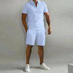 Men's Short-Sleeve Polo Shorts Set | Quarter-Zip-Faylori