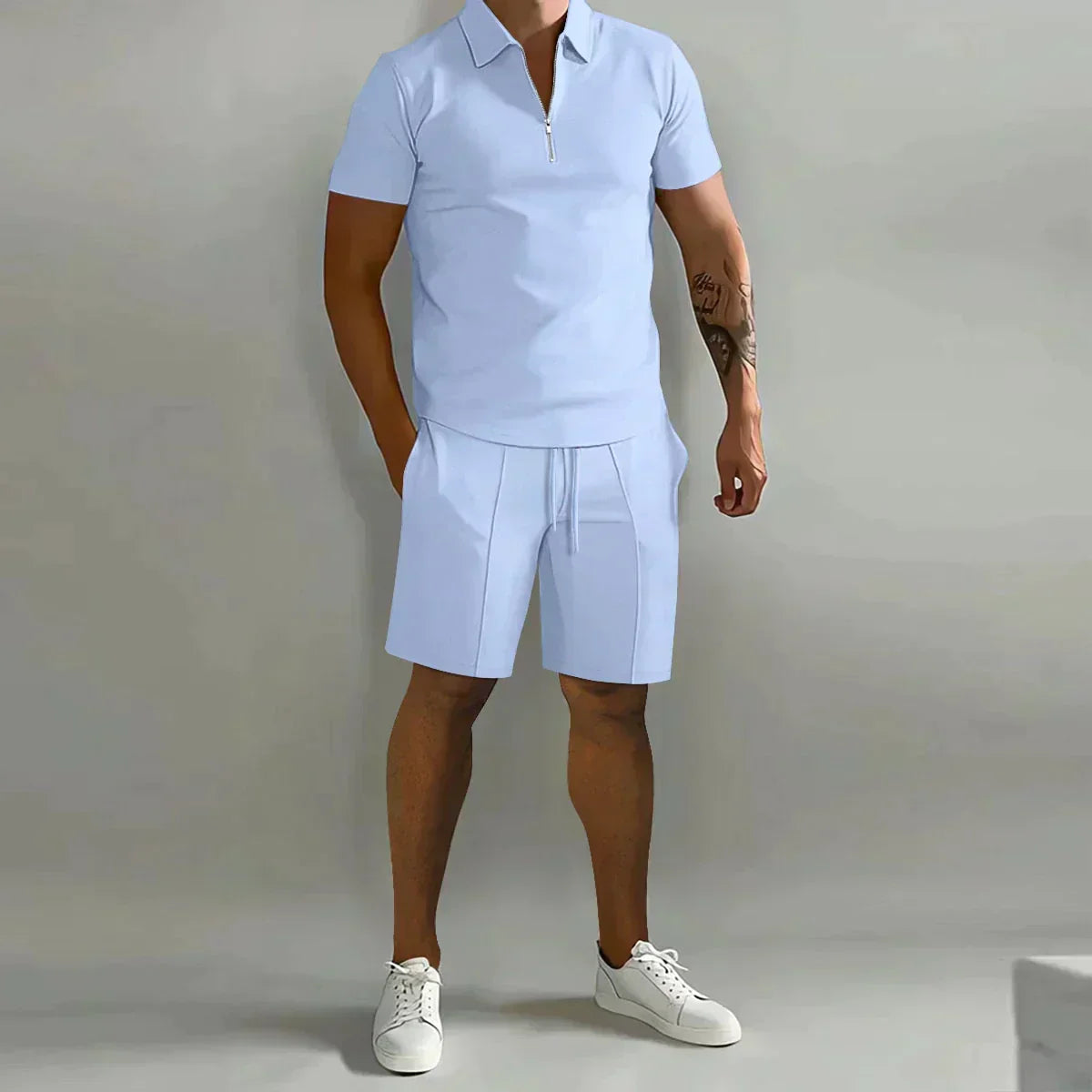 Men's Short-Sleeve Polo Shorts Set | Quarter-Zip-Faylori